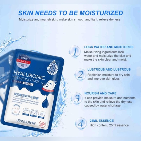 Hyaluronic Acid Moisturizing Mask 10 Individual Pieces New in Sealed Box - Picture 11 of 12